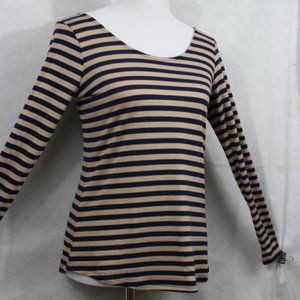 Charming Charlie Navy & Tan Stripe Rayon Blend Stretch Blouse SZ M EUC